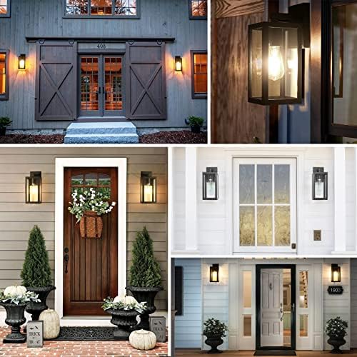 BRIMMEL Outdoor Wall Lights Black Wall Lantern Porch Light, Aluminum Exterior Wall Lanterns with Clear Glass Shade Anti-Rust Outdoor Wall Sconce Light Fixture, Matte Black, 2 Packs