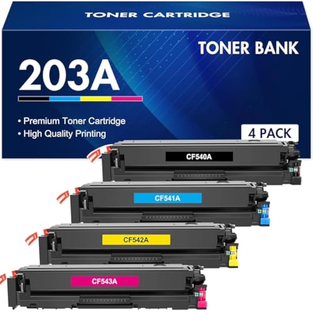 Toner Bank Compatible Toner Cartridge Replacement for HP 203A CF540A 203X CF540X Color LaserJet Pro MFP M281fdw M254dw M280nw M254nw M281cdw M254dn M281fdn M281 (Black,Cyan,Yellow,Magenta, 4-Pack)