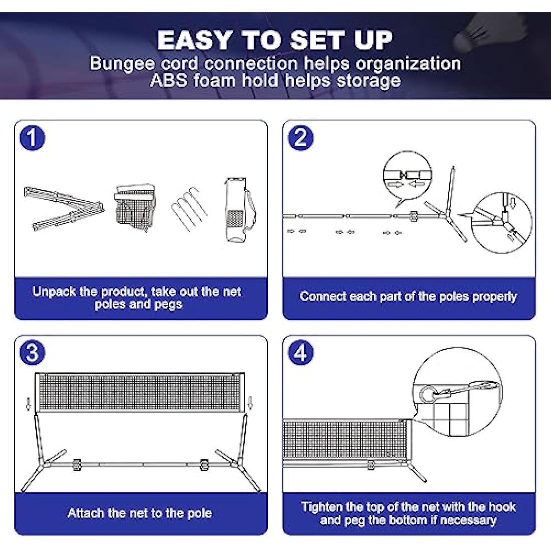 BAGAIL Badminton Net, Foldable Nylon Net, Hieght Adjustable Stand and Portable Carry Bag, Easy to Assemble or Disassemble, Ideal Recreational Sports Net for Tennis, Kids Badminton or Volleyball