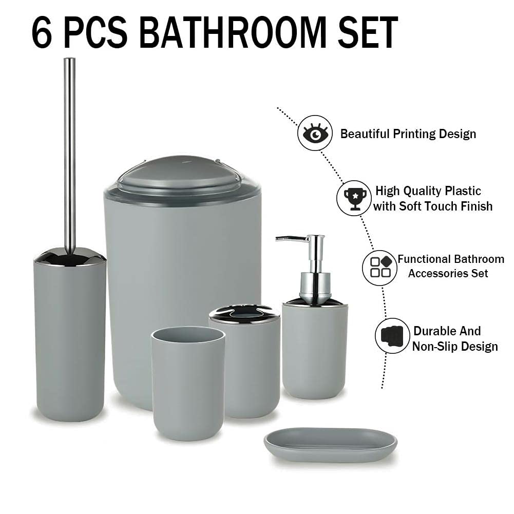 JOTOM 6 Piece Plastic Bathroom Accessory Set Modern Design Bath Accessories Bath Set Lotion Bottles,Toothbrush Holder,Tooth Mug,Soap Dish,Toilet