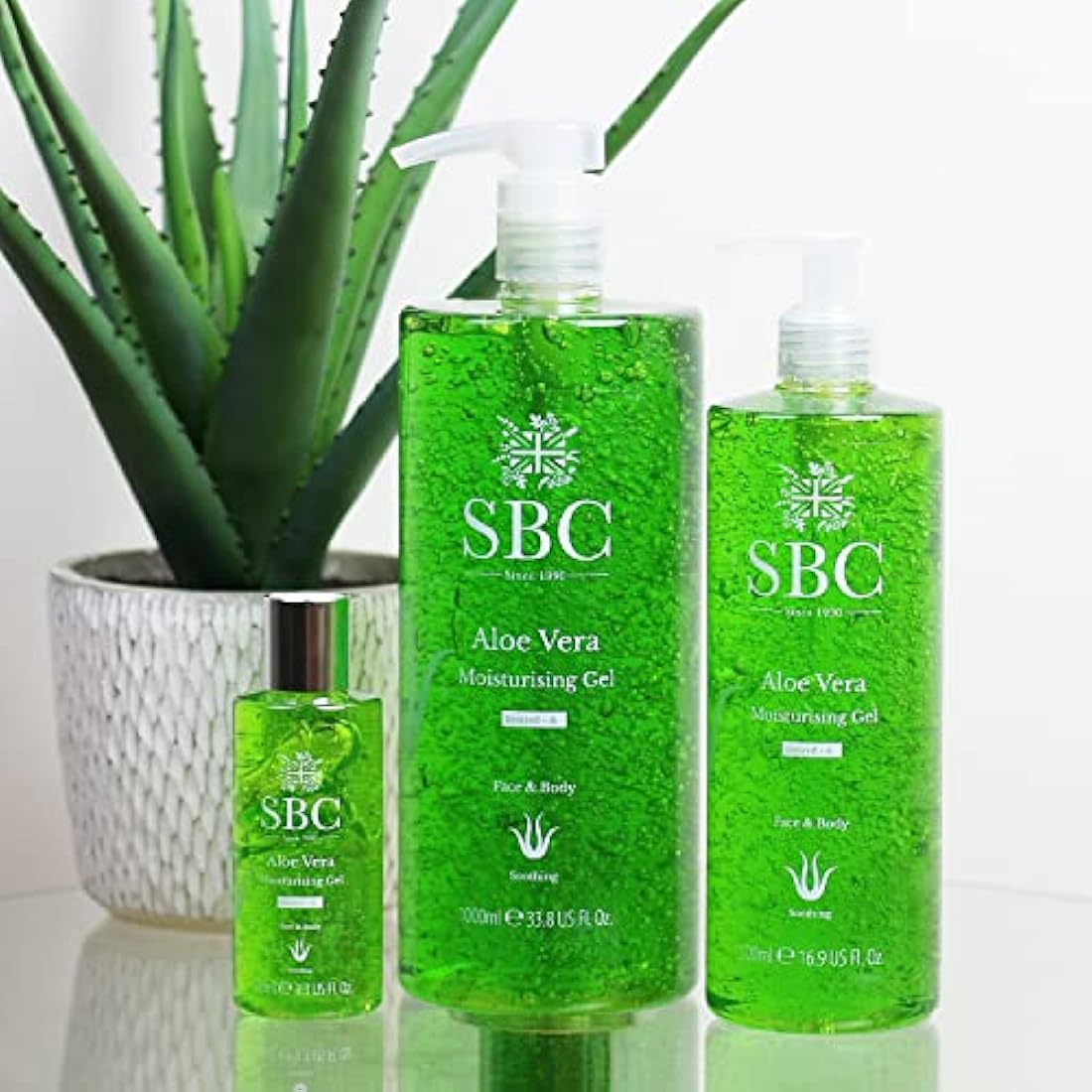 SBC Skincare Aloe Vera Moisturising Gel - 1000ml | Lightweight Aloe Vera Cooling Gel for Face and Body | Aloe Vera Moisturiser for Dry, Damaged and Sunburn Skin | Aloe Vera Aftersun Gel