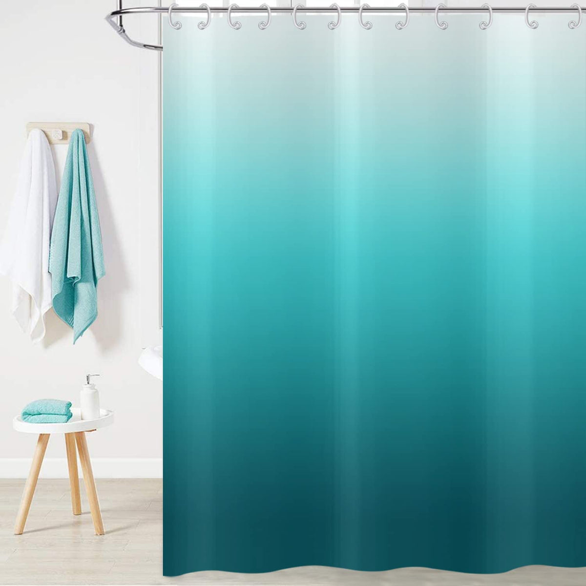 Hnmdmyi Teal Blue Shower Curtain 180x180, Aqua Ocean Abstract Turquoise Ombre Modern Bathroom Curtains with Hooks Waterproof Polyester Fabric Washable