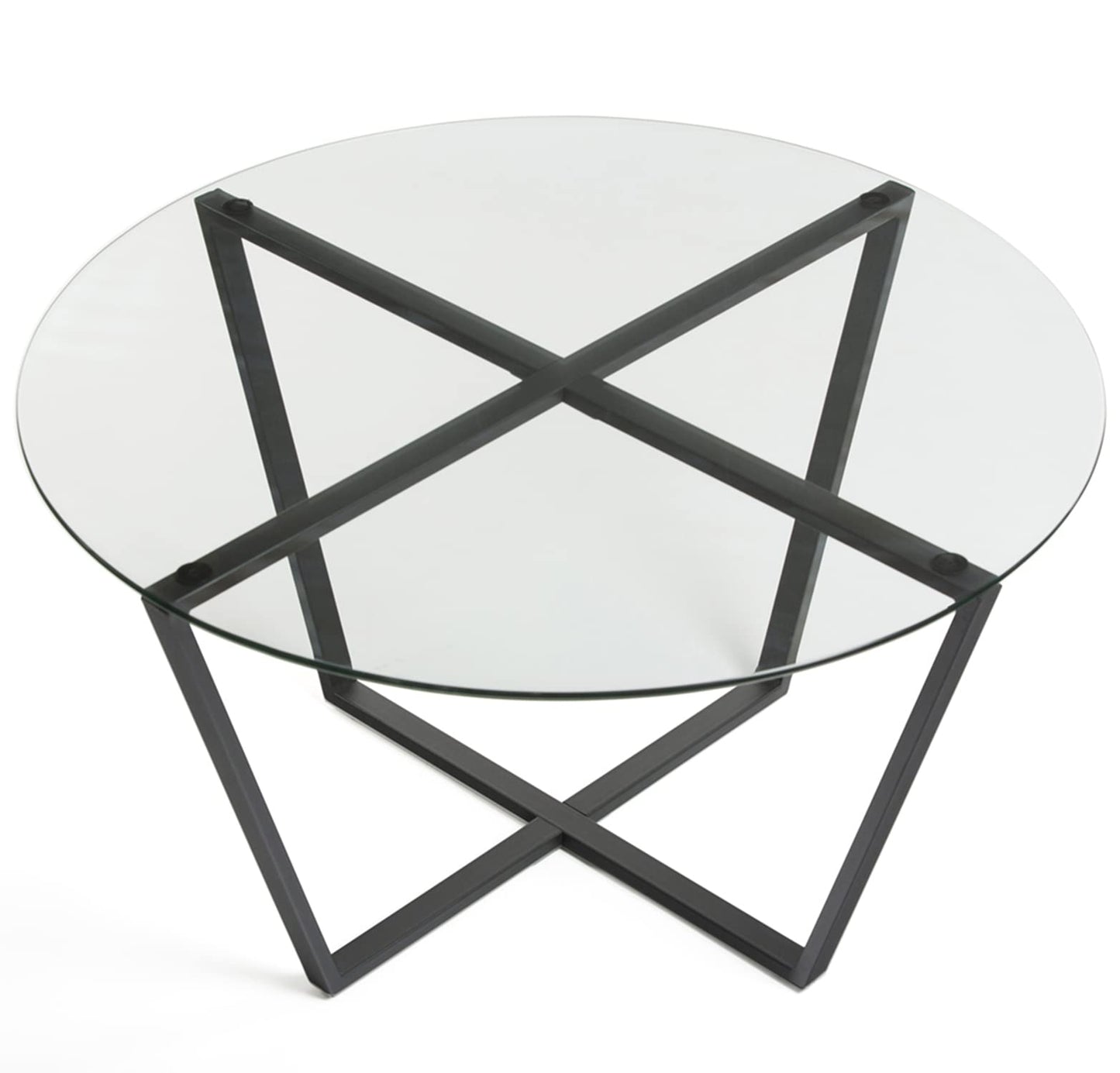 Mango Steam Round Metro Glass Coffee Table/Side Table/for Living Room & Dining Room - Clear Top/Black Base
