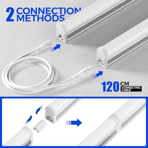 Barrina Led Batten Light 4ft, 6 Packs, T5 Led Tube Lights, 2200lm 6500K Super Bright White LED Garage Lighting, Wall and Ceiling Batten Lights, 20W