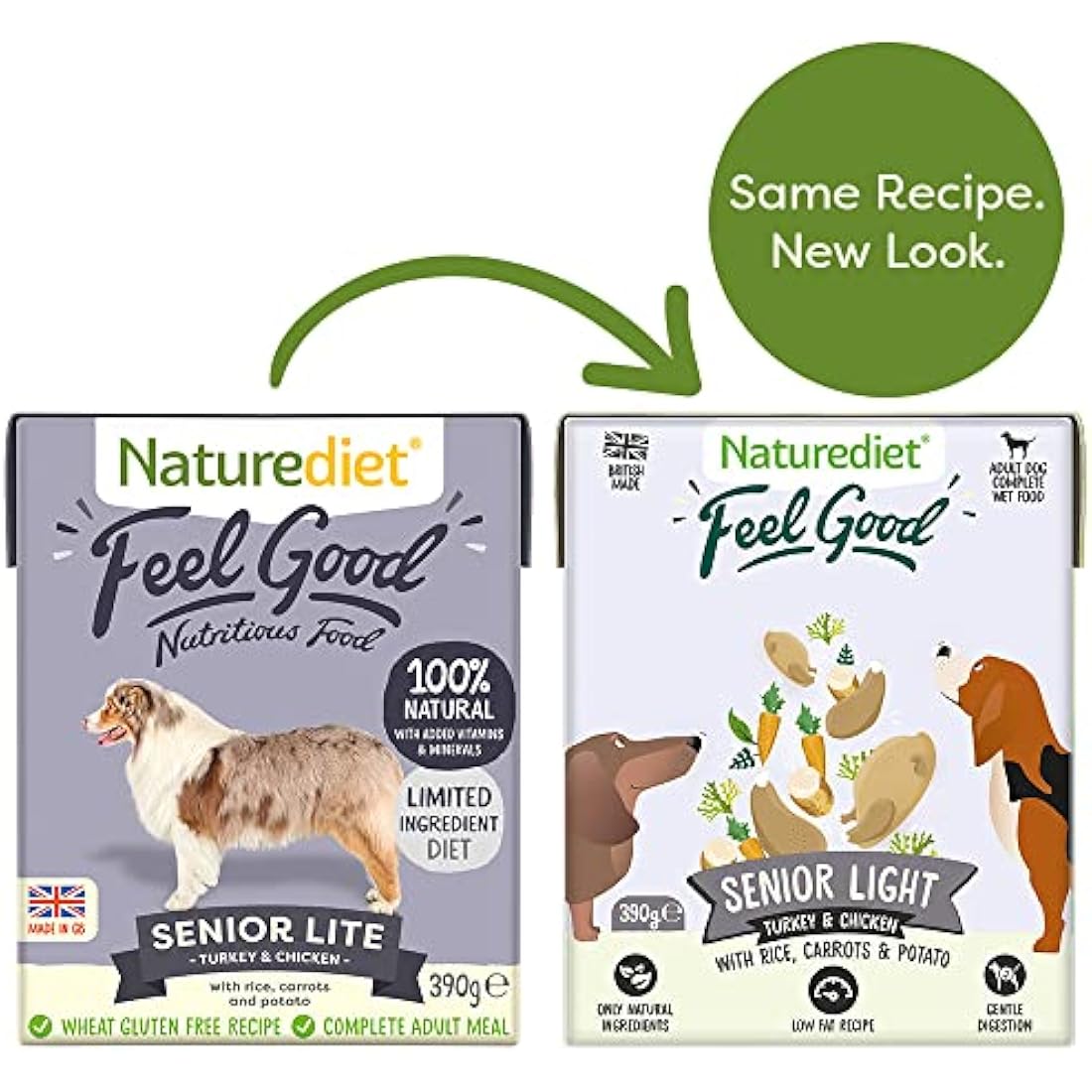 Naturediet - Feel Good Wet Dog Food, Natural and Nutritionally Balanced, Senior-Lite, 390g (Pack of 18)