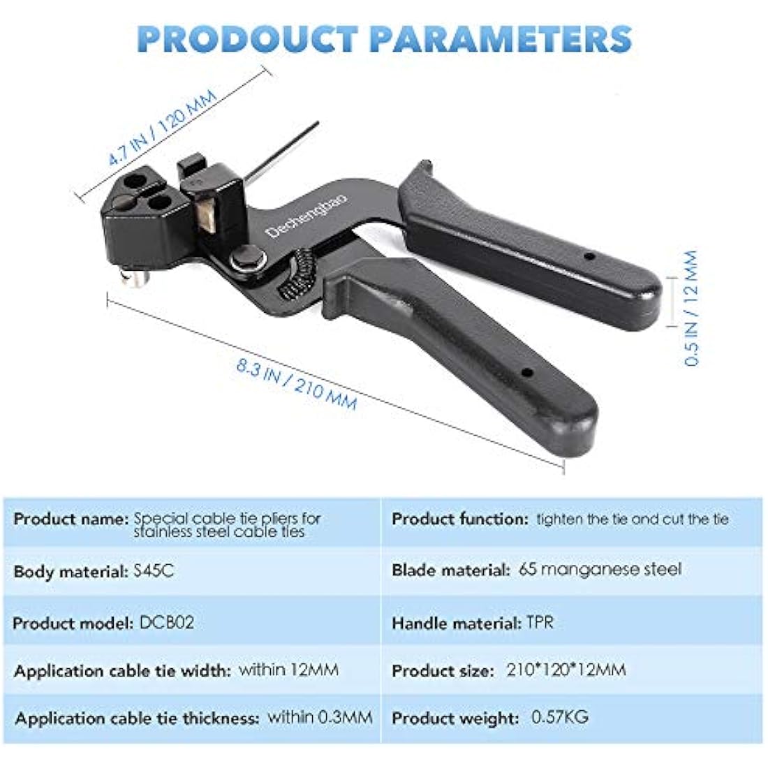 Metal tie wrap Gun, Dechengbao Stainless Steel Cable Tie Gun and Zip tie Tool,Cable Tie Tool for Stainless Steel Cable Ties,Metal Cable tie Gun