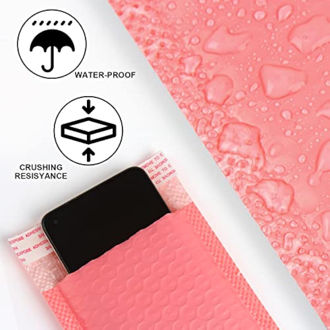 VEYLIN Bubble Mailers,24PCS Poly Bubble Mailers Small Padded Envelopes for Shipping, Mailing, Packaging(110x190mm Pink)