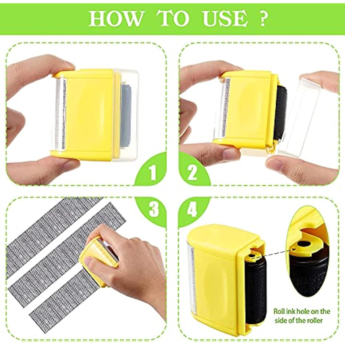 Wide Roller Stamp Identity Theft Stamp 1.5 Inch Perfect for Privacy Protection (Yellow Stamp + 3 Refills)