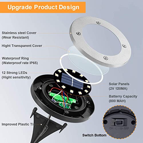 Nurkoo [Pack of 12] Solar Floor Lights, Outdoor 12 LEDs, Solar Lights, 800 mAh Disk Lights with Upgrade Solar Panel, Garden Light, Solar Lamp, Solar