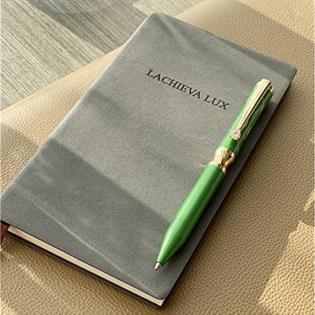 LACHIEVA LUX Nice Elegant Crystal Executive Metal Ballpoint Pen with Germany Schmidt P900M Refills (Black and Blue 2 Refills)-Green