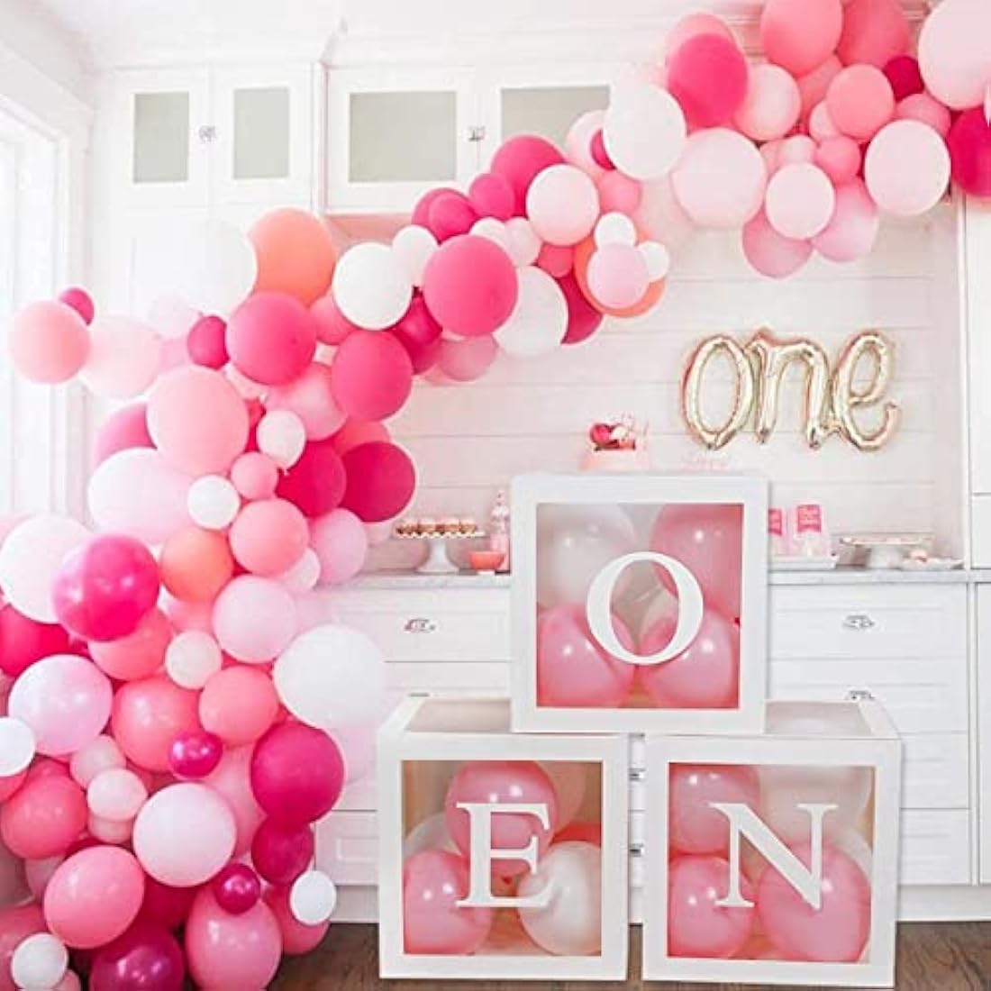 First 1st Birthday Decorations for Boys, 3Pcs White ONE Balloon Boxes with ONE Letter, One Boxes for 1st Birthday Backdrop, Balloon Blocks for First Birth Decorations, One Year Old Party Supplies