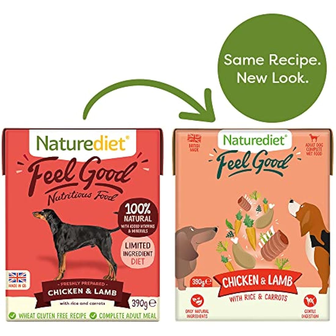 Naturediet - Feel Good Wet Dog Food, Natural and Nutritionally Balanced, Chicken & Lamb, 390g (Pack of 18)