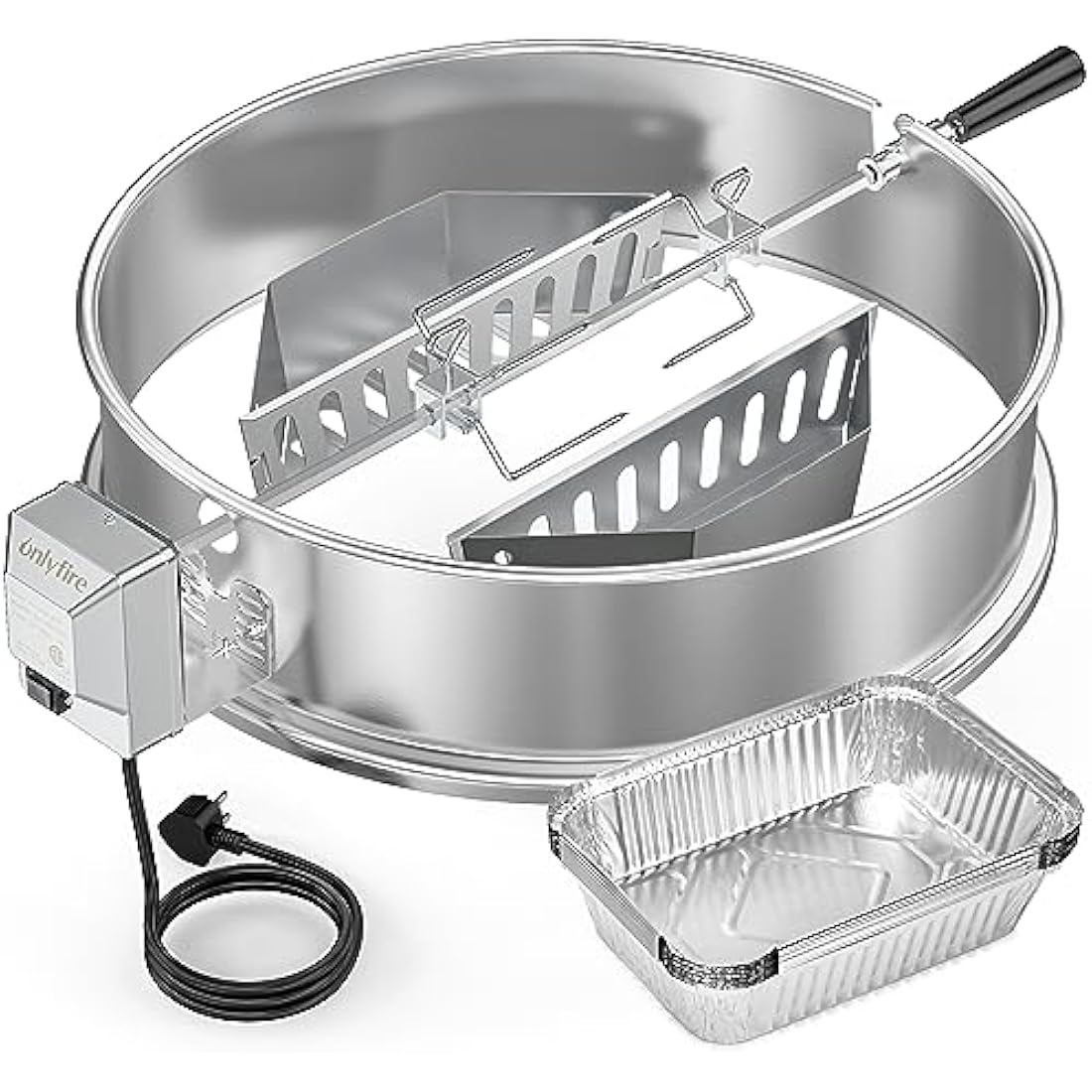 onlyfire BRK-6110 Upgrade Stainless Steel Rotisserie Ring Kit Fits Weber 22-inch Kettle Charcoal Grills,With 2-Pack Charcoal Baskets and 10-Pack Drip Pans,Fits Most Others 57 CM Kettle Grill
