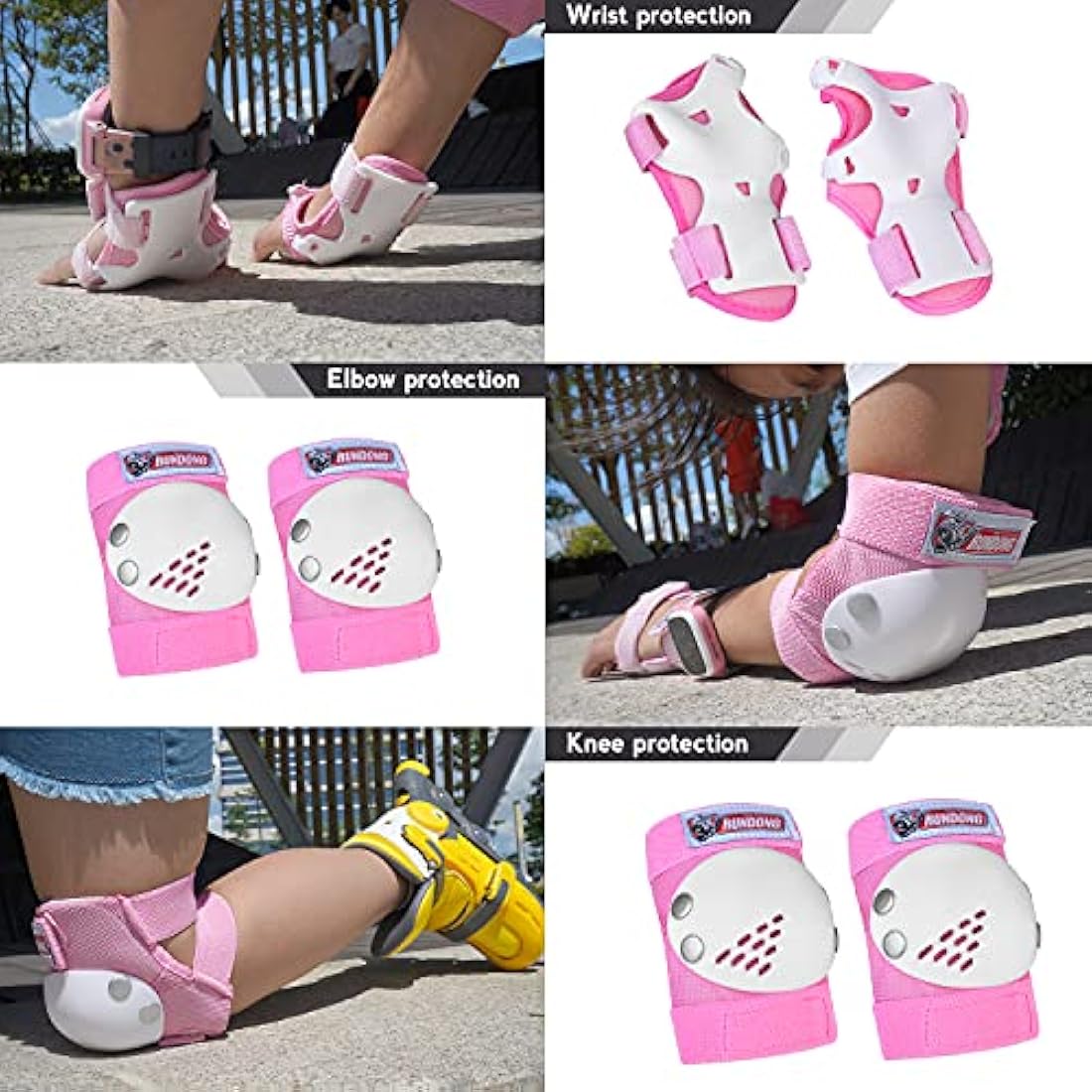 Youth/Kids Knee Pads Elbow Pad Wrist Guards Protective Gear Set for 3-15 Years Child Roller Skates Skateboard Inline Rollerblading Cycling BMX Bike Skating Scooter Riding and Other Outdoor Sports