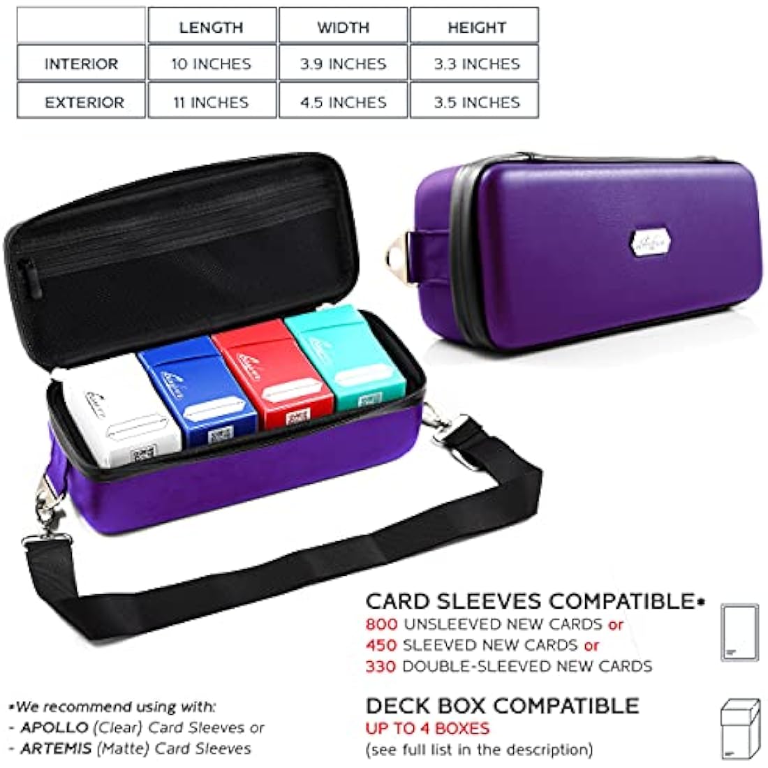 Quiver Time Purple Bolt Card Carrying Case fits PM Cards and other TCG Games - Storage Bag for Playing/Trading Cards and Deck Box (Straps, Dividers & 100 Apollo Card Sleeves)