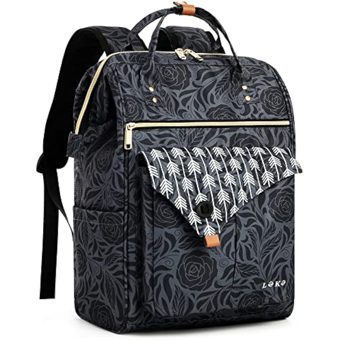 Lekesky Laptop Rucksack Bag15.6 Inch Computer Backpack School Bag for Travel Business College Women Men-Black Rose