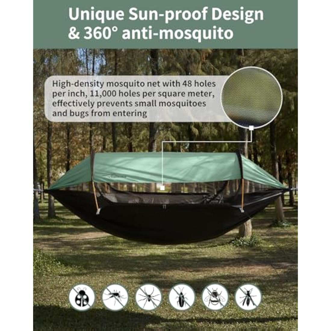Travel Bird Camping Hammock Tent with Mosquito Net and Sunshade, 290 * 140CM Extra Large Space, Multi-mode Lightweight Hanging Hammocks Tree Straps Swing, Ground Tent for Outside, Hiking