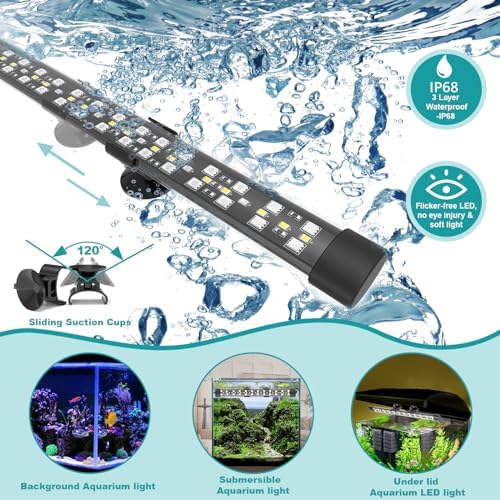 SEAOURA Submersible Aquarium Lights for Fish Tank, 24/7 Cycle Fish Tank Light with Timer, Full Spectrum+7 Single Colors, Auto On/Off, Adjustable Brightness, 16W (68cm)