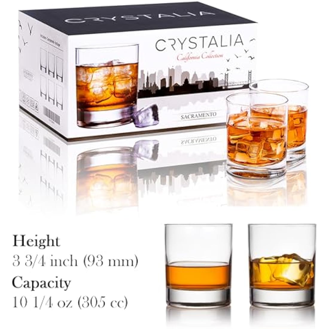 CRYSTALIA Luxury Whiskey Glasses Set of 6, 100% 305ml Heavy Base Tumbler Glasses, Old Fashioned, Bar Drinking Glasses for Whiskey and Irish Whisky