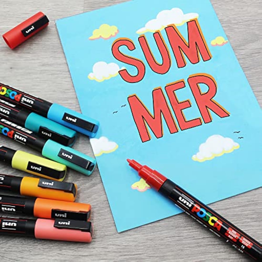 Posca Water Based Permanent Marker Paint Pen - Multi Surface Use - PC-3M 0.9-1.3mm Fine - Set of 16 Pens in Plastic Gift Wallet - Full Spectrum