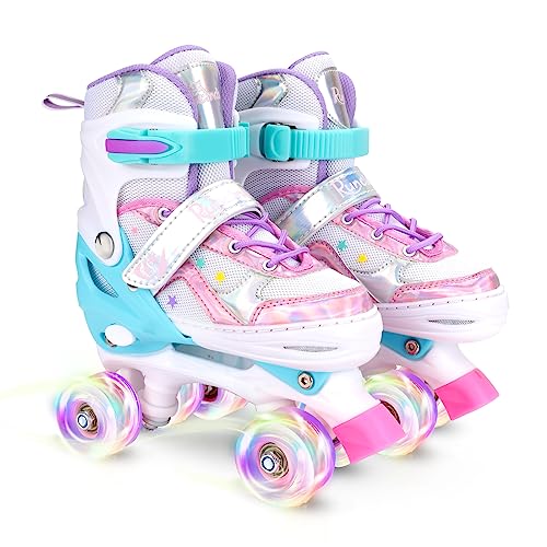 Runcinds Toddler Roller Skates for Girls Kids Boys, 4 Size Adjustable with Light Up Wheels