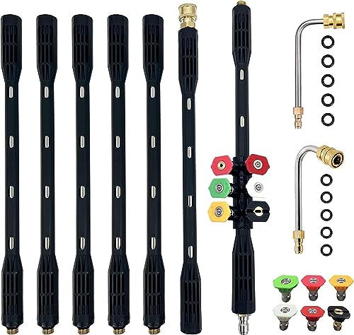 Pressure Washer Extension Wand - 9 Pack Gutter Cleaning Tools Extension Wand, Power Washer Replacement Lance with 5 Nozzle Tips, 1/4" Quick Connect,