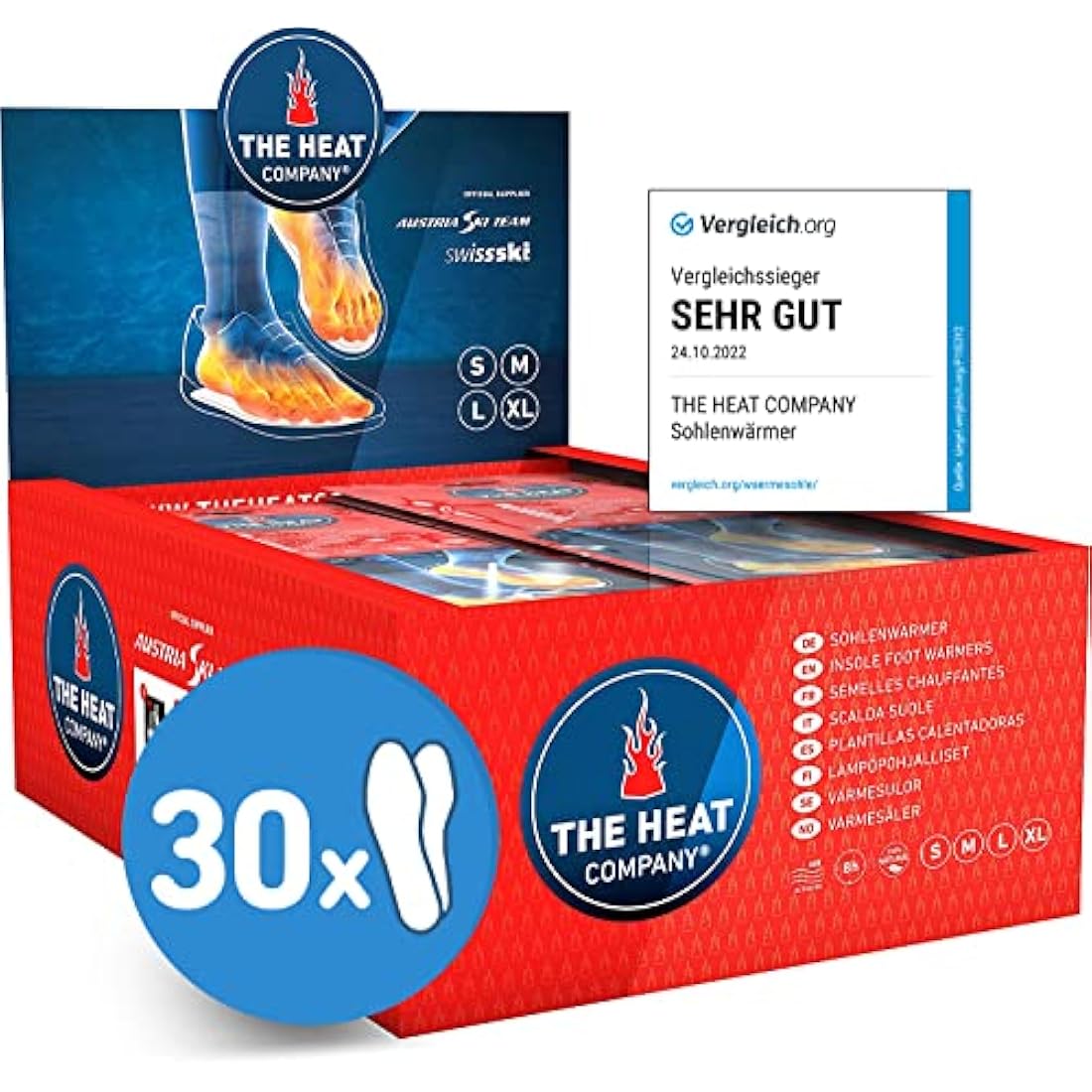 THE HEAT COMPANY Insole Foot Warmers - 5, 10 or 30 Pairs - EXTRA WARM - 8 Hours of Warmth - Instant Heat - Air Activated - Purely Natural – Small, Medium, Large, X-Large