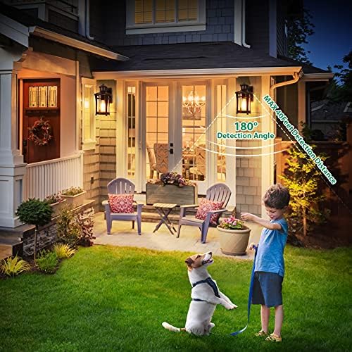 Lamomo Outdoor Wall Lights, Security Motion Sensor Lights Outdoor with Bulb, Waterproof Aluminum Dusk Till Dawn Outside Lights, 3 Lighting Modes Wall Lantern Sconce with Sensor for Garden Doorway