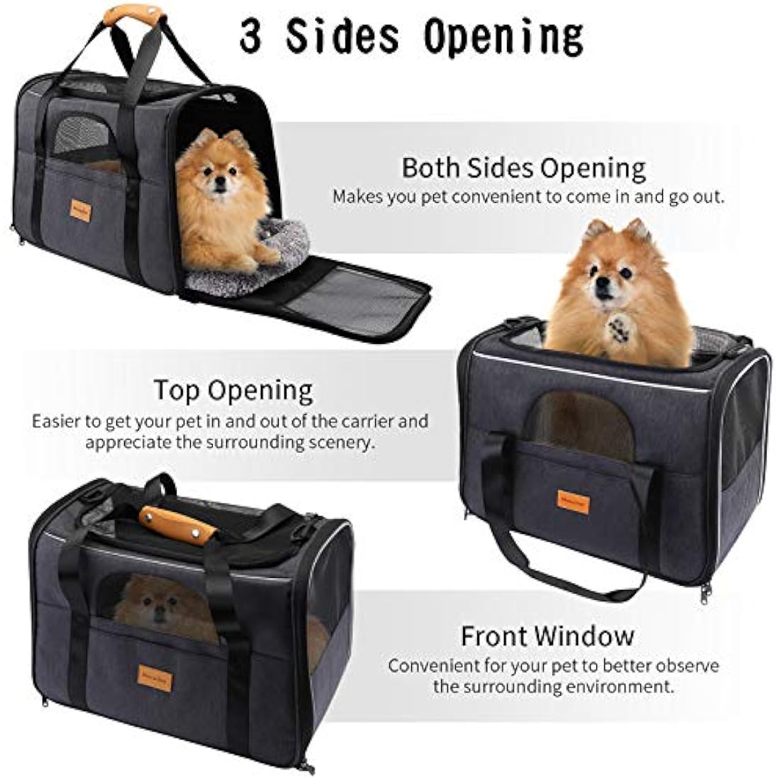 Morpilot Pet Carrier Bag, Portable Cat Carrier Bag Top Opening, Removable Mat and Breathable Mesh, Foldable Cat Carrier Transport Bag for Dogs and Cats, with Shoulder Strap and Pet Bowl Grey