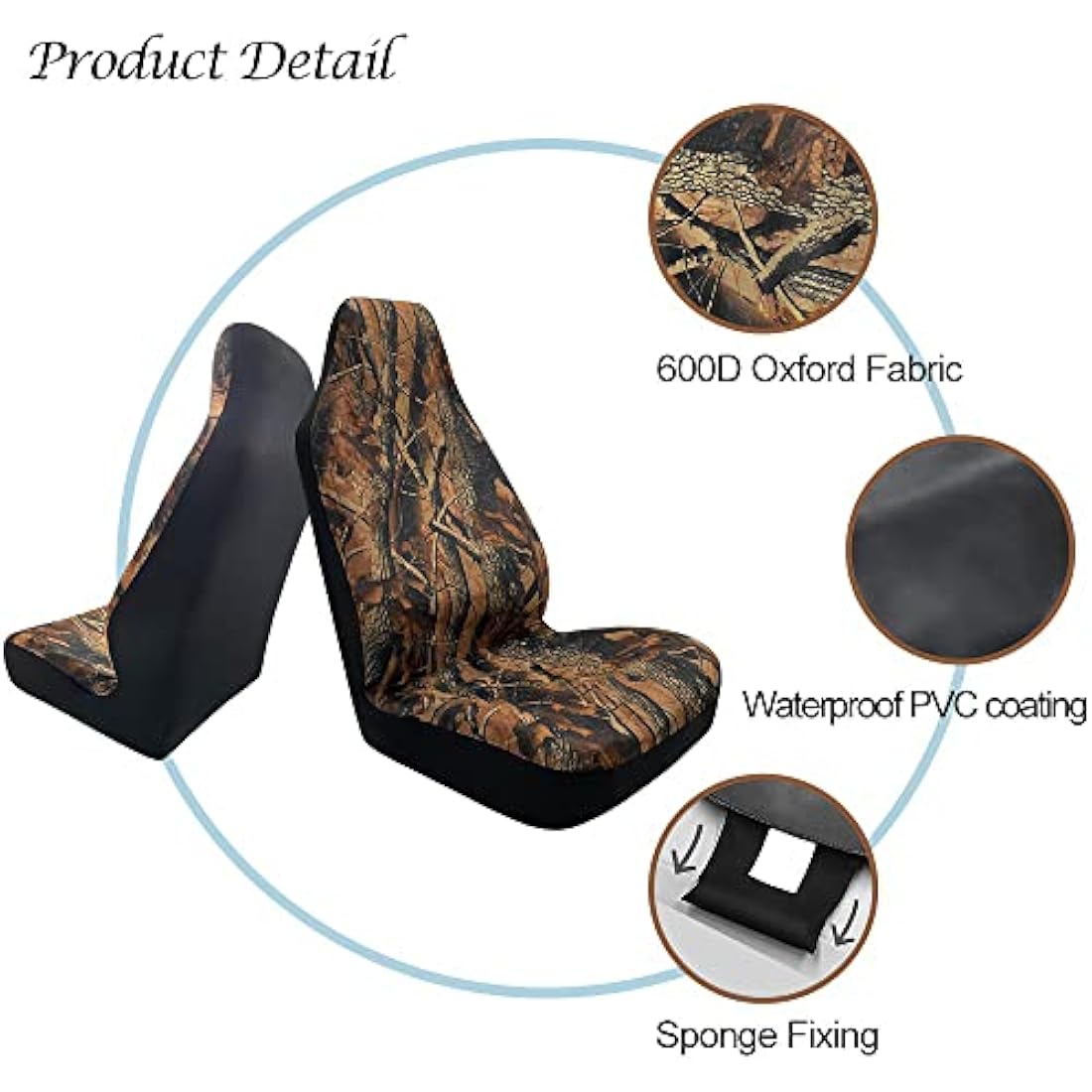 TOYOUN Camo Universal Front Car Seat Covers Waterproof Highback Bucket Design -Fit Most Cars, Trucks, SUVS, Vans 2 PCS Auto Fabric Covers Camouflage Forest Pattern Car Seat Protector