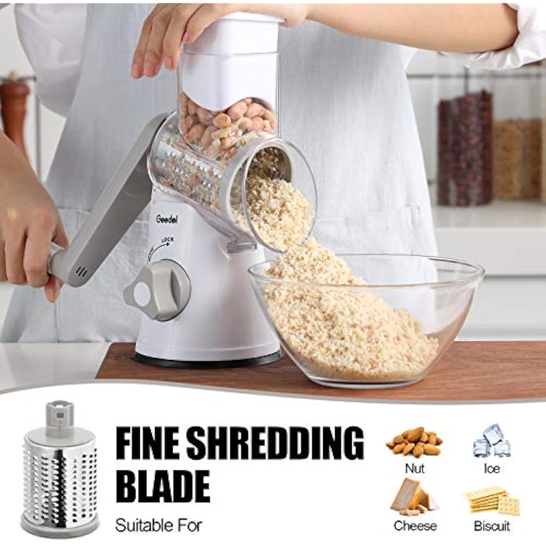 Rotary Cheese Grater, Vegetable Slicer with Three Drum Blades, Grater for Kitchen Faster and Easy Cutting, Rotary Drum Grater Ideal for Cheese, Cucumber, Carrot. etc.