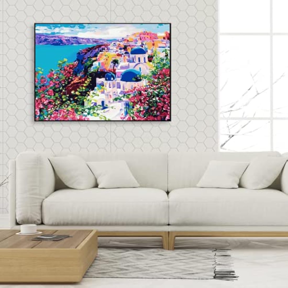Sukoly Paint by Numbers for Adults - Santorini Landscape, Aegean Sea City Scenery, Perfect for Gifts & Home Wall Decor, 16x20 Inch