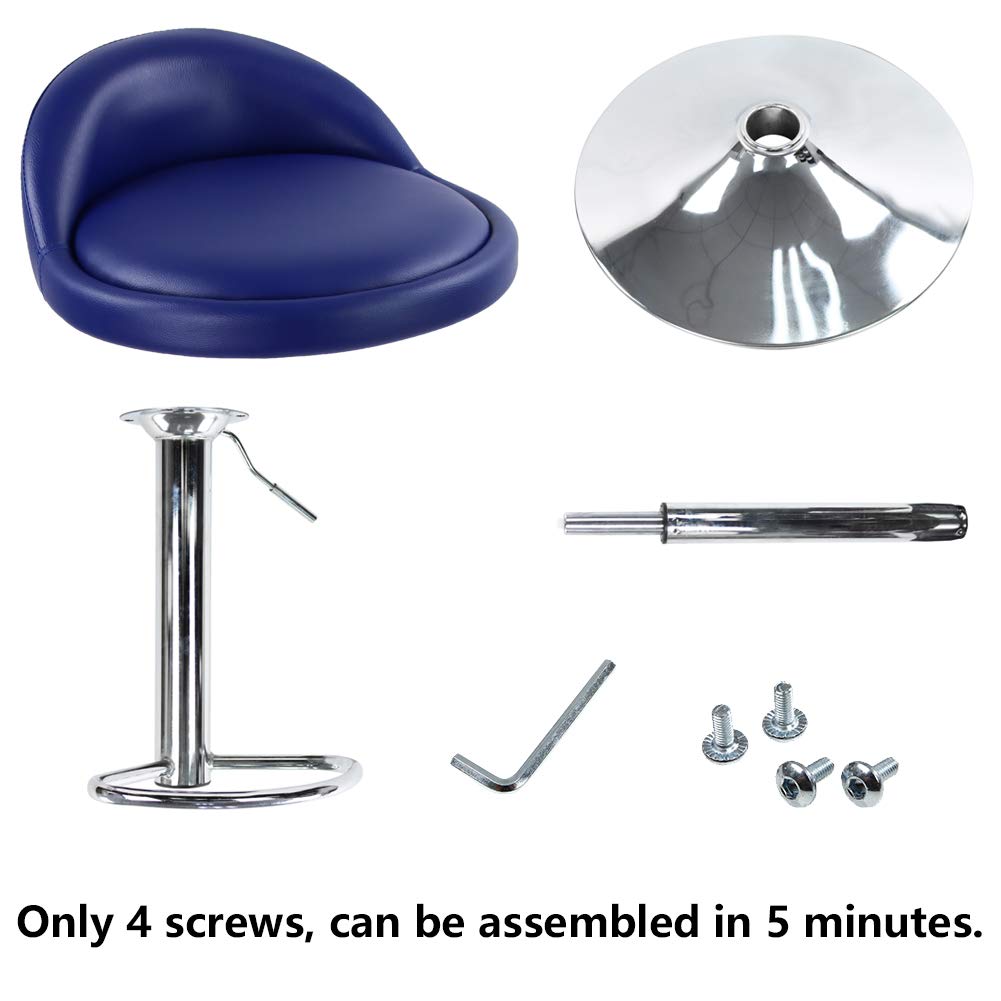 KKTONER PU Leather Round Bar Stool with Back Rest Height Adjustable Swivel Pub Chair Home Kitchen Bar stools Backless Stool with Footrest (Blue)