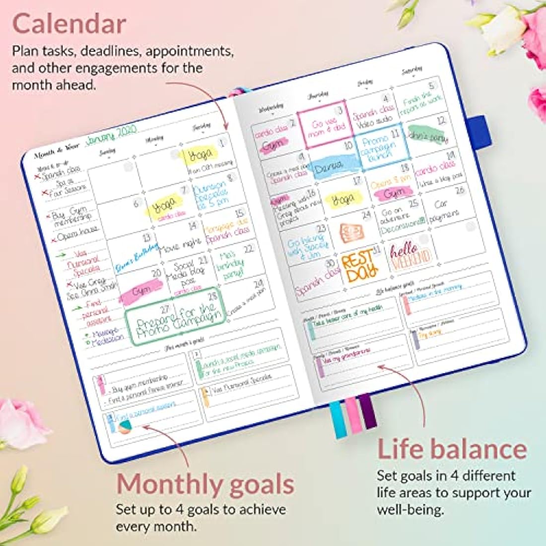 GoGirl Planner and Organizer for Women – Compact Weekly Planner, Goals Journal & Agenda to Improve Time Management & Productivity (Royal Blue)