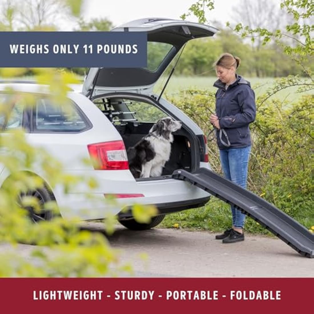 TRIXIE folding ramp for dogs – facilitates access to the boot – walking surface with sandpaper coating – 40 x 156 cm – width of walking surface: 33 cm – up to 90 kg – black – 3939
