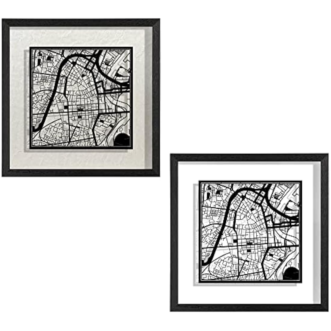 O3 DESIGN STUDIO Belfast Paper Cut Map framed, Black map, Black frame, 23x23 cm, Gift Boxed, 2 background color, self-changing, Paper Art