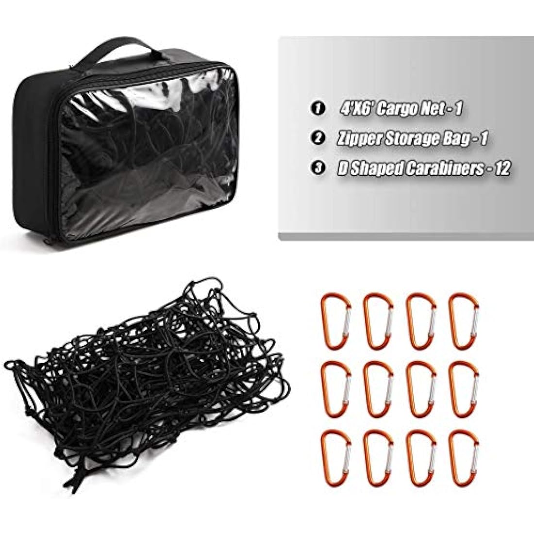 CZC AUTO Bungee Cargo Net 122x183cm Truck Bed Net Stretches to 244x366cm for Pickup Trailer RV SUV Boat | 10cm x 10cm Mesh Net Hold Small and Large |12 Tangle Free Carabiners | Super Duty