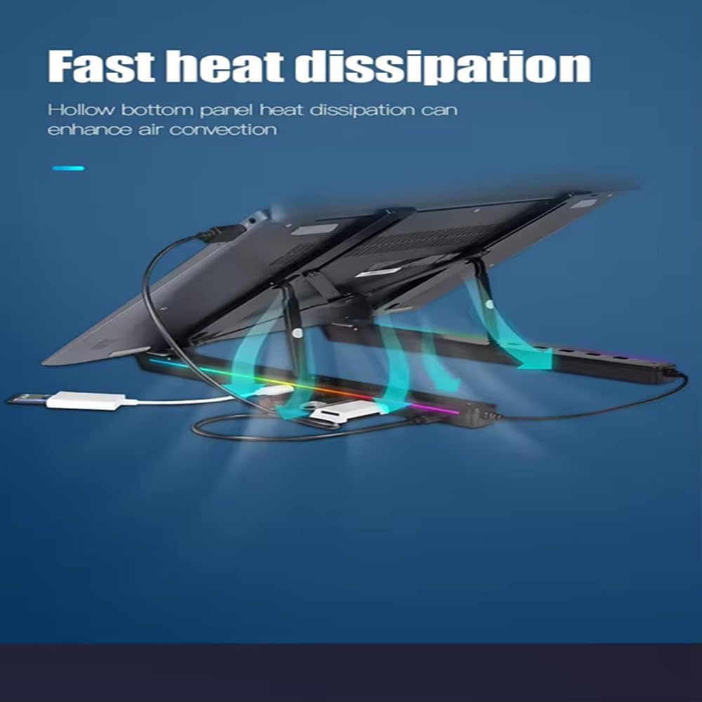 H.May Laptop Stand with Docking Station for Desk,4 in 1(1*USB-C,3*USB-A) Multi-function RGB Laptop Stand,Foldable Portable Cooling Laptop