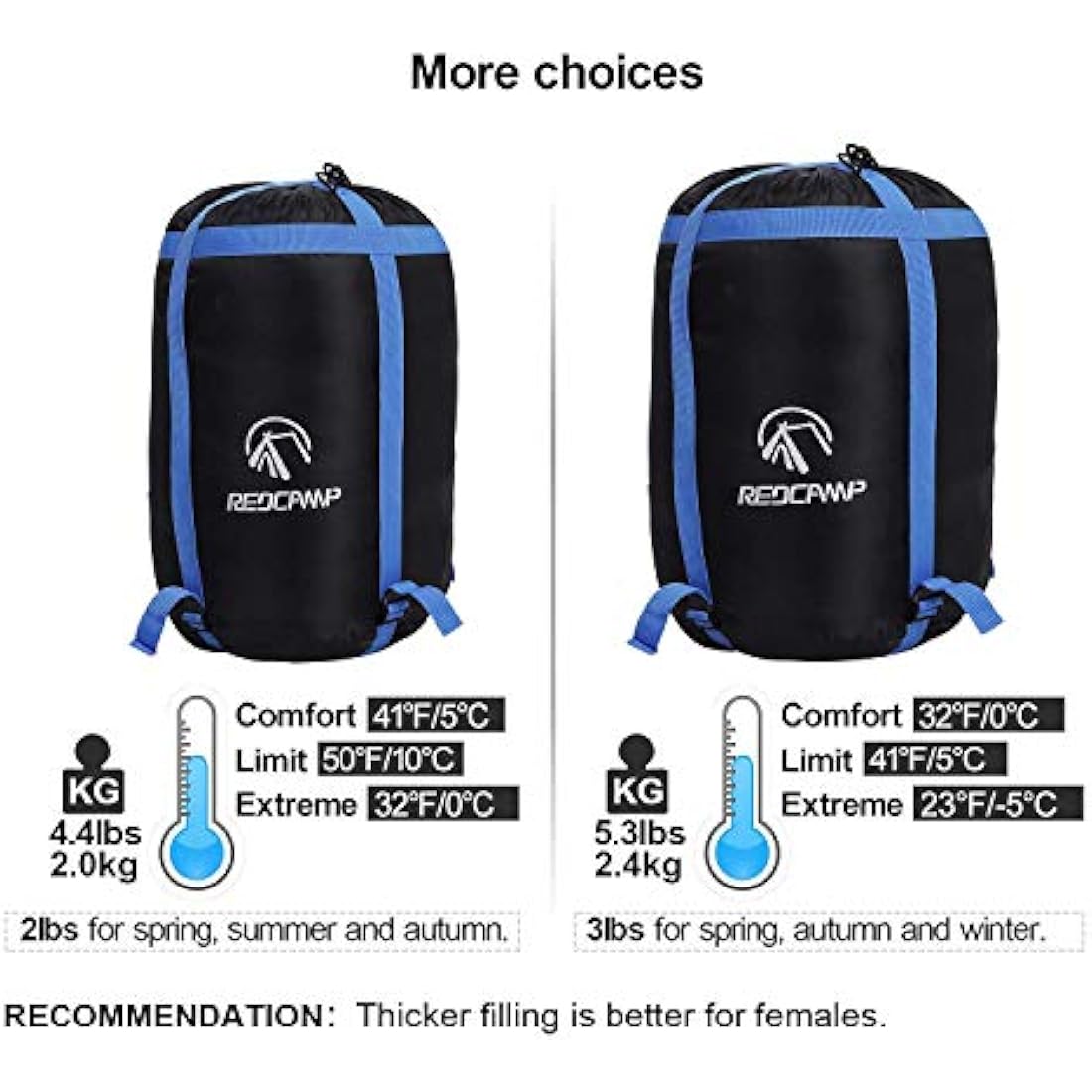 REDCAMP Cotton Sleeping Bag for Adult with Removable Pillow, Wide Sleeping Bag with Hood for 3-4 Season Winter Cold Weather Camping Fishing