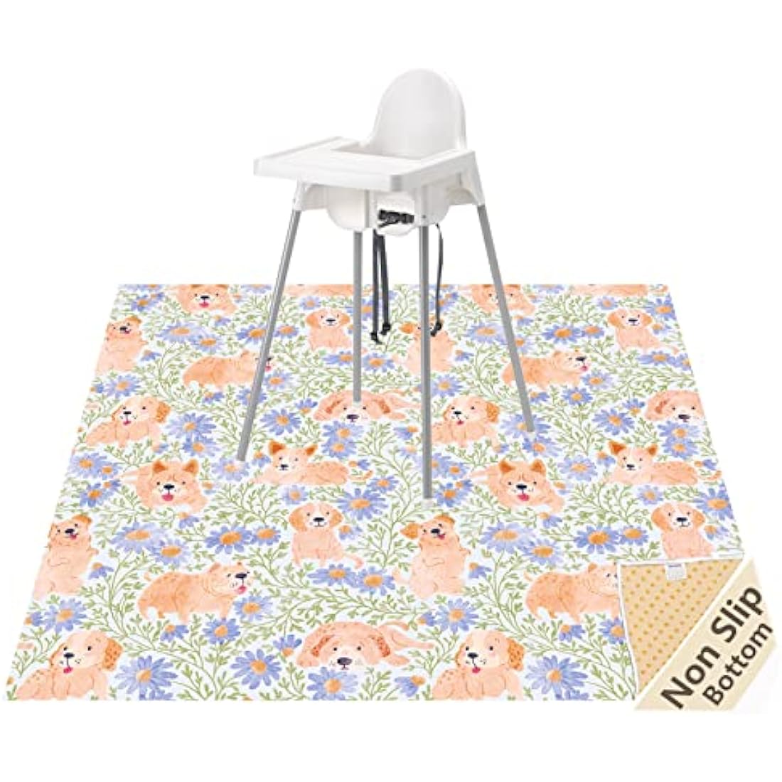 Splat Mat for Under High Chair/Arts/Crafts, Waterproof and Anti-Slip Splash Mat Floor Protector, Washable Highchair Floor Mat, 51 Inch Reusable Messy Mat and Baby Feeding Table Cloth (Dog)