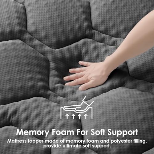EHEYCIGA Memory Foam Mattress Topper Single Bed, Gel Mattress Pad with Extra Deep Pocket, Breathable Mattress Cover, 90x190x3cm, Dark Grey