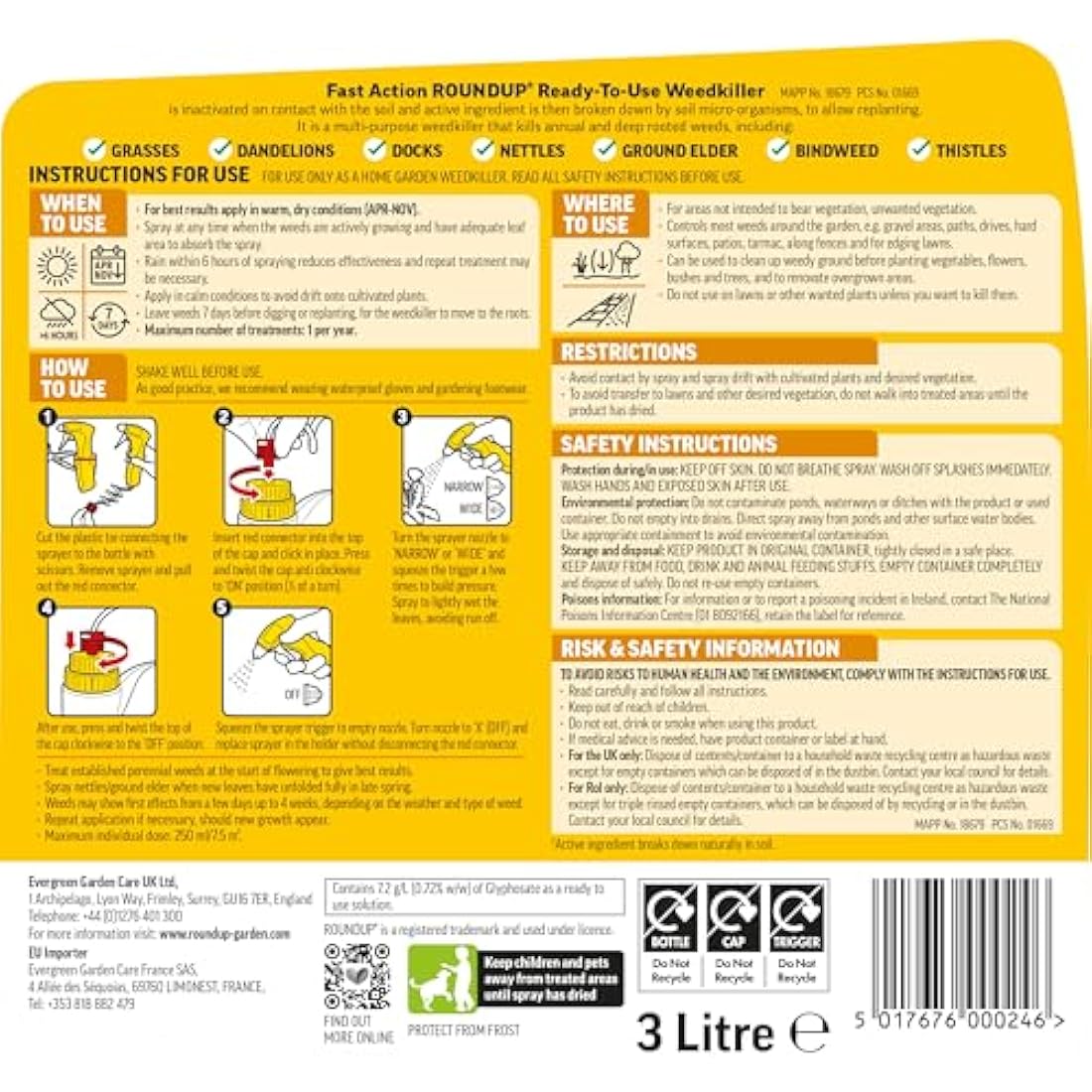 Roundup Fast Action Weedkiller, Ready to Use, Manual Spray, 3 Litre