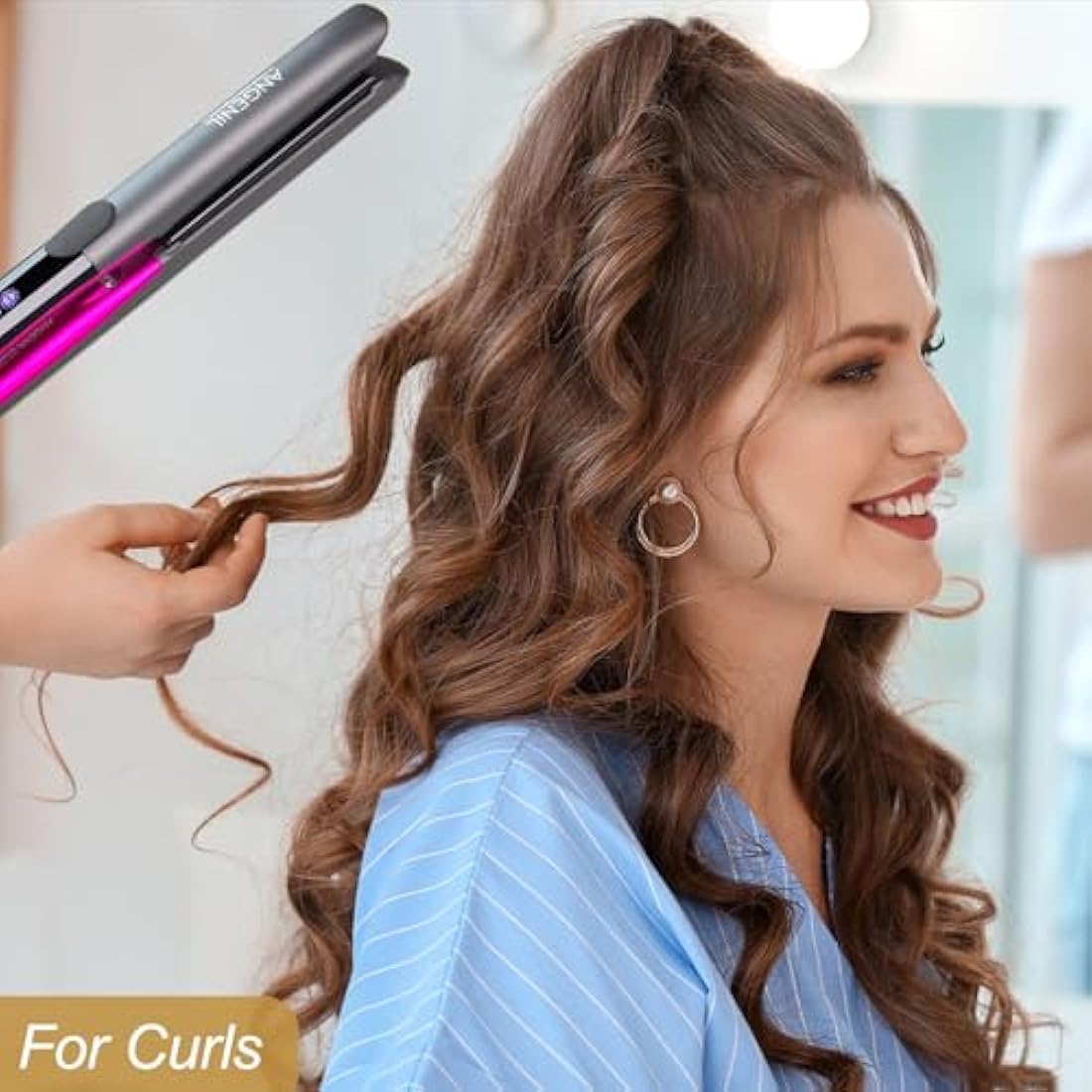 ANGENIL Titanium Hair Straighteners for Women, Heat Mat Hair Straightener, Dual Voltage Flat Iron Travel Straighteners and Curling Iron 2 in 1, 15s Fast Heating, Anti-scalding and Anti-Slip Design