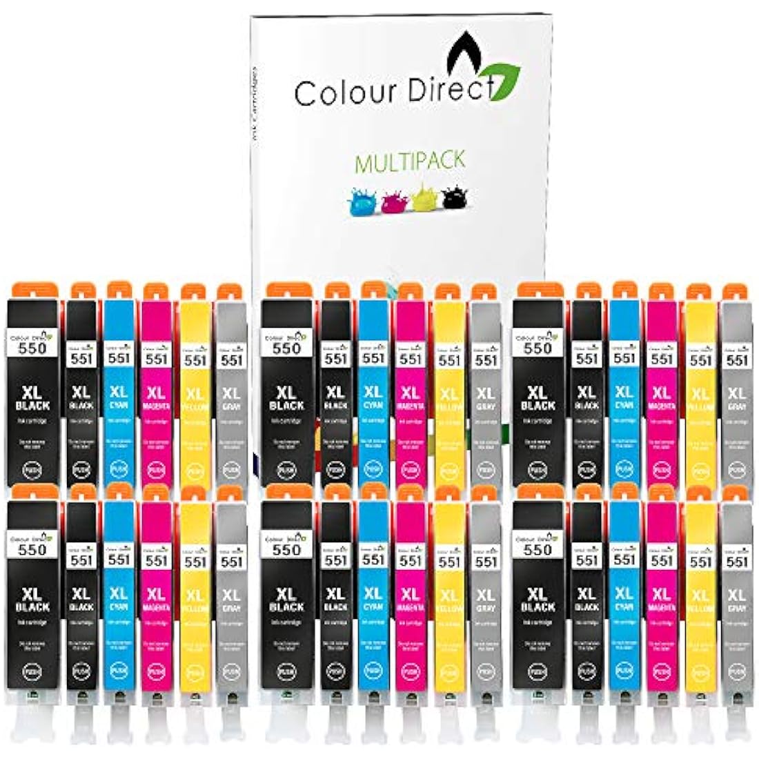 Colour Direct 550 551 Compatible Ink Cartridges for Canon Pixma iP8750 MG6340 MG6350 MG7150 MG7500 MG7550 CLI-551XL/ PGI-550XL - 36 Pack (6 Sets + 6 Grey)