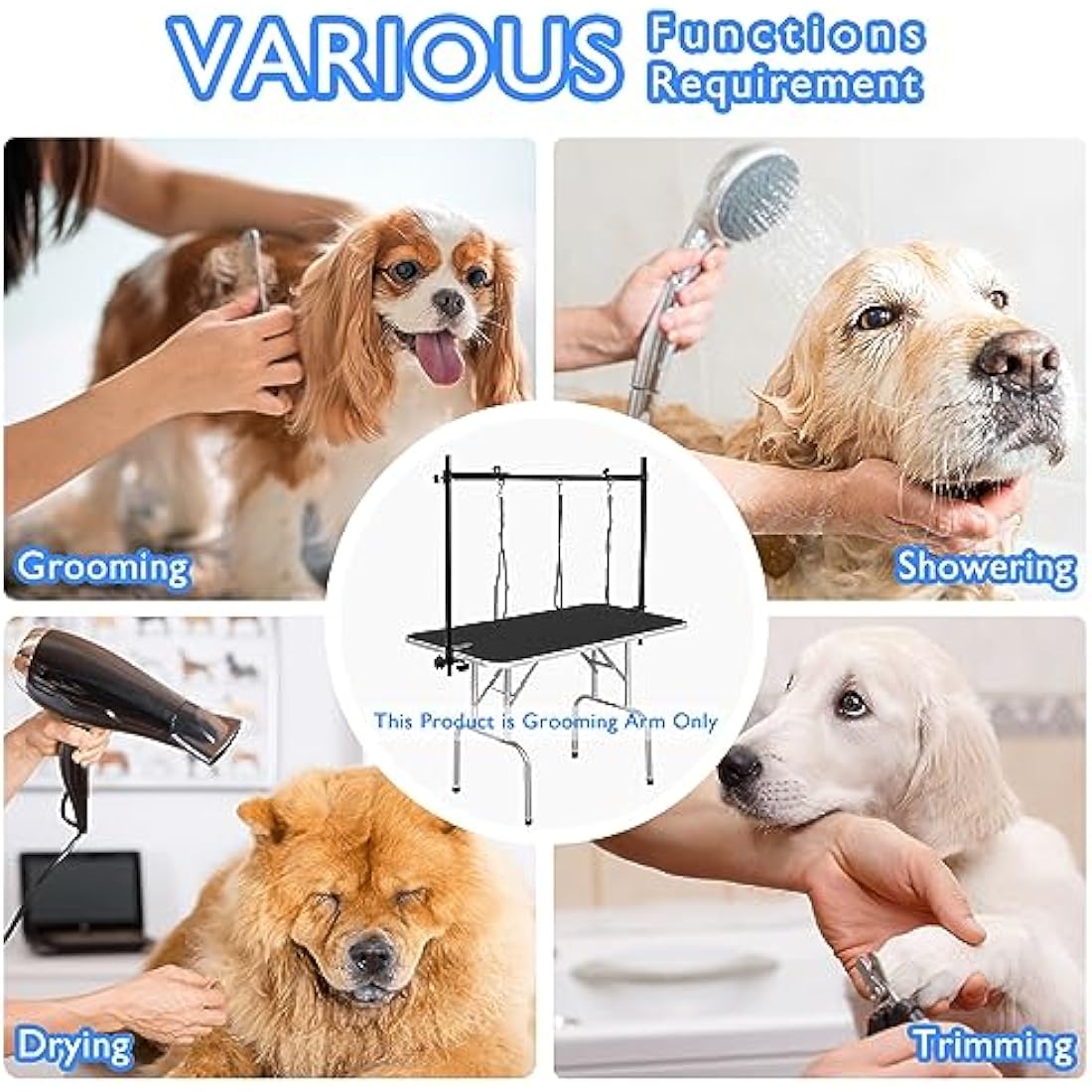 LEIBOU Dog Grooming Arm H-Shape Pet Dog Grooming Table Arm with 3 Noose and Clamp for Dogs and Cats Heavy Duty Aluminum Alloy Frame with 35.4” Adjustable Height and 36.2” ~ 50” Adjustable Width