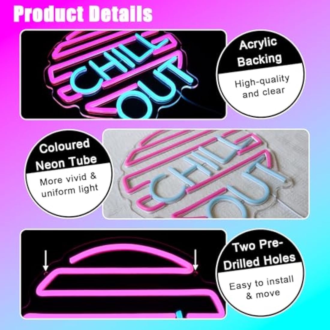 OYCGZV Chill Out Neon Light Sign - Blue Pink Neon Sign for Wall Decor Letter Neon Wall Light USB Led Sign for Home Game Zone Living Room Bedroom Man Cave Party Beer Bar Pub Cafe Party
