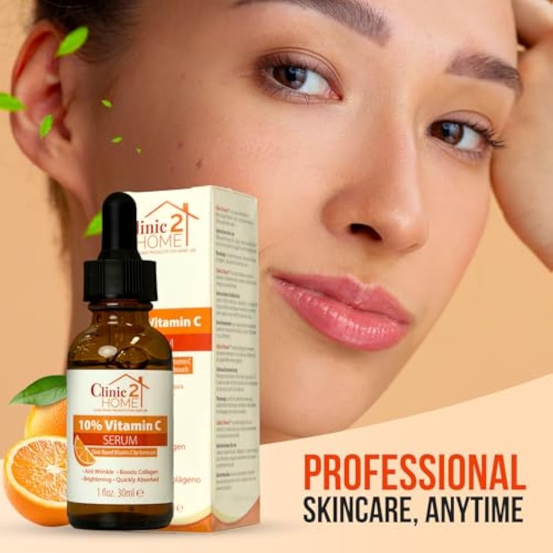 Clinic2Home Vitamin C Serum for Face - Powerful 10% Vit C Serum for Dark Spots, Wrinkles & Fine Lines - Anti Aging, Collagen Boosting & Skin Brightening Pure Vitamin C Facial Serum Skin Care