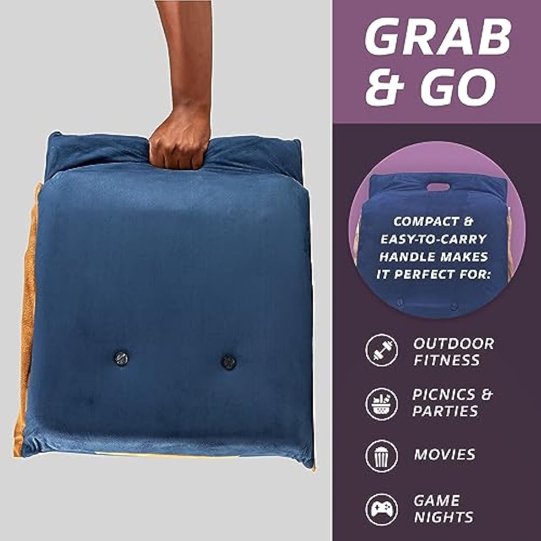 bonVIVO EASY III Folding Floor Seat – Comfortable Fold-Up with Back Support, Portable Lounge for Meditation, Reading & Relaxing – Indoor Seating for Adults & Kids, Blue