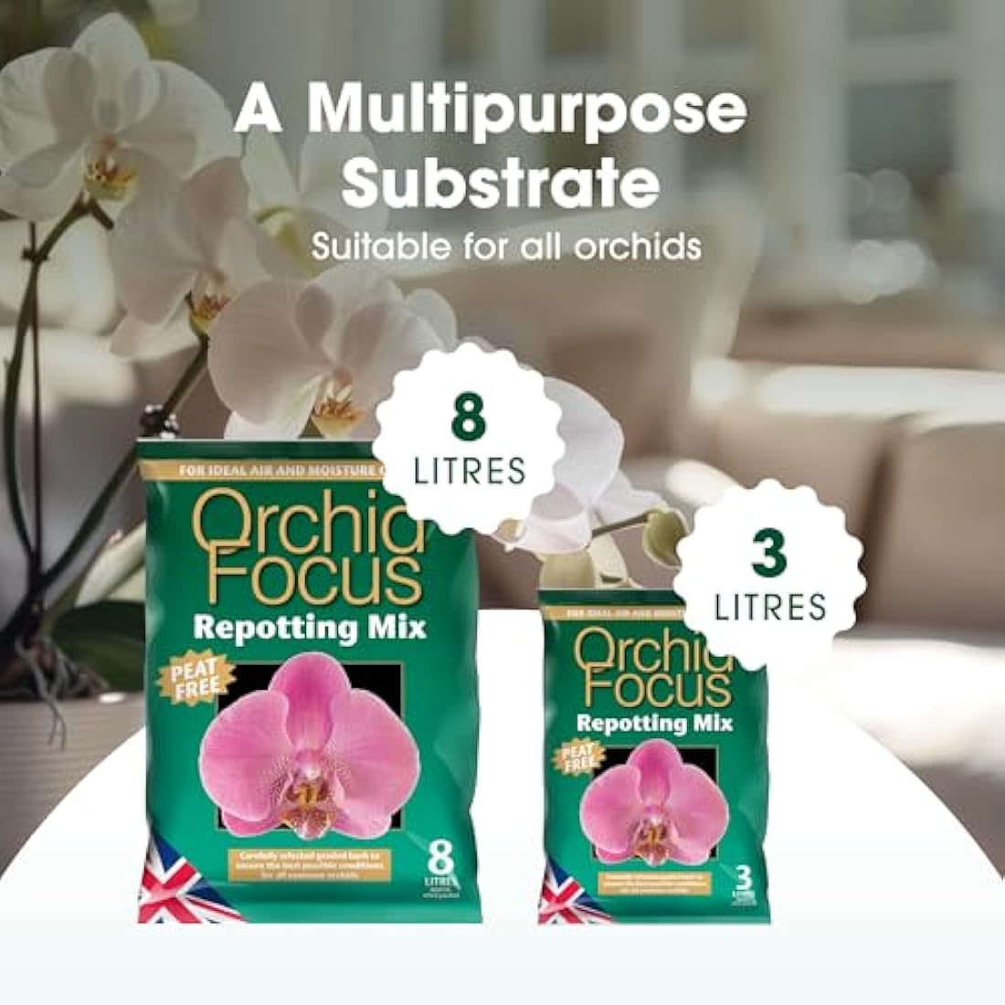 Orchid Focus Repotting Mix, 3L - Growth Technology Orchid Potting Mix for Orchid Plants - Peat-Free Orchid Potting Mix - Orchid Compost For Repotting Pants - Professional Grade Orchid Bark