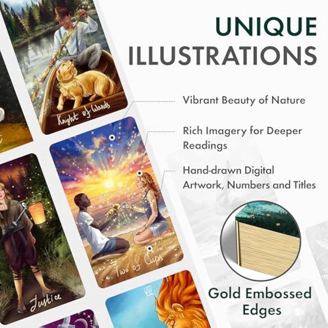 Wyspell Wild Reflections Tarot Deck with 200-Page Guidebook, Gold Edges, and Gift Packaging